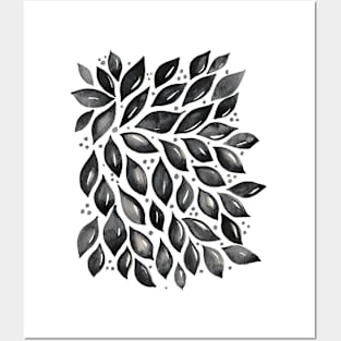 Abstract leaves and dots - black and white Posters and Art